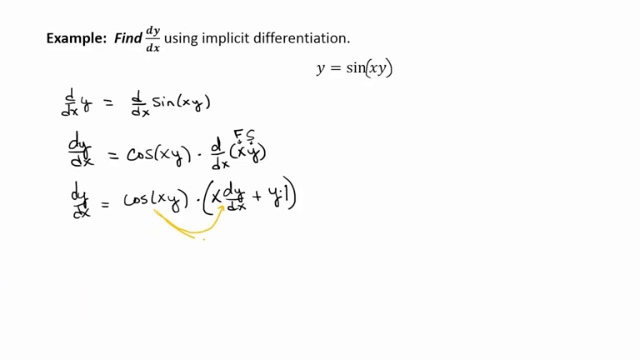 Implicit Differentiation (Lecture Part 3) Example 2 - YouTube