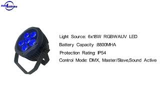 6*18w RGBWA+UV 6in1 wireless dmx LED Waterproof Battery Par Light(BO-S601)