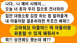 상견례가 끝난 후, 내 전화번호를 가져간 예비 시모가 자주 카톡을 하며 집안일을 하나하나 알려주겠다고 하더니, 결국 파혼하게 되자 시모의 반응이 대박이었다.