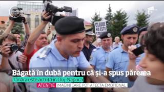 O actriţă din Cluj-Napoca a fost luată cu forţa de jandarmi de mitingul care susţinea familia t