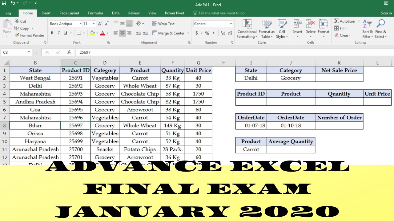 ADVANCE EXCEL FINAL EXAM JANUARY 2020 - YouTube