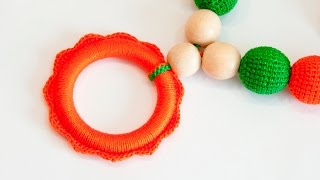 Как обвязать колечко для слингобус - Цветочек (МК№12) // Crochet Teething Ring Flower Tutorial