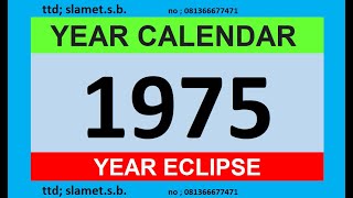 1975 calendar + map of solar and lunar eclipses in the world