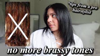 How to remove brassy red tones from brunette hair at home // Pro hairstylist tips