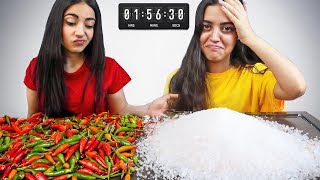 چالش غذای خیلی شور و خیلی تند 😱 چالش دو سر باخت