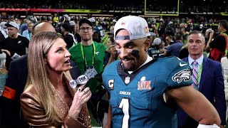 Erin Andrews \u0026 Jalen Hurts' Awkward Super Bowl Interview!