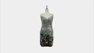 SequinQueen Short Handmade Silver Sequin Dress with Paillette Skirt