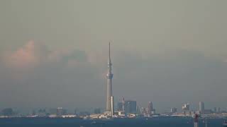 4K動画　2022.12.25 木更津きみさらずタワーからの東京湾越しの横浜や都内ビル群、東京タワー、スカイツリーなどなど。アクアラインもきれいに見えます。