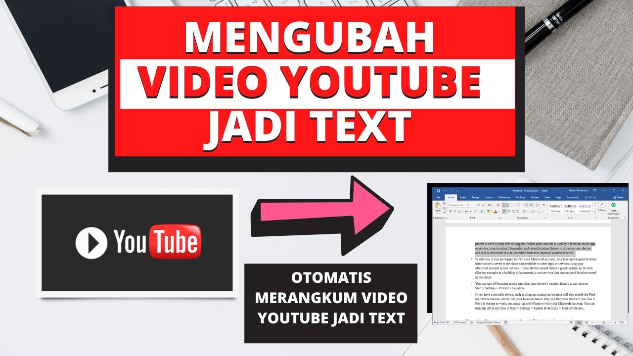 CARA MUDAH MENGUBAH VIDEO YOUTUBE MENJADI TEKS (TANPA APLIKASI) - YouTube