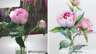 Watercolor Painting / Pink Peonies/Tutorial / Step by Step