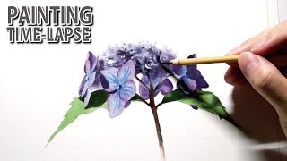 [アキーラ タイムラプス] 2時間10分で描くリアルな山紫陽花のメイキング | Aqyla Painting Time Lapse