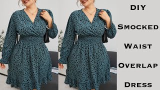 HOW TO MAKE AN OVERLAP SMOCKED WAIST RUFFLE HEM DRESS WITH AN ELASTIC SLEEVE (Cutting&Stitching)