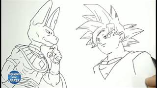 Very Easy!! How to Draw GOKU VS BEERUS (ANUBIS) - Drawing doodle art for kids