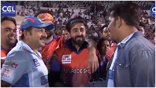 Ayushmann Khurrana & Manoj Tiwari Having Fun At Celebrity Cricket League