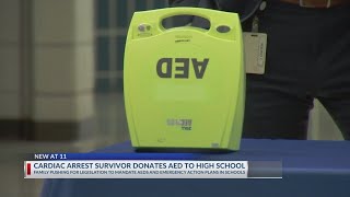 Teen cardiac arrest survivor donates AED to high school