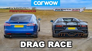 Lamborghini Aventador vs NEW Tesla Model S Performance: DRAG RACE!