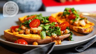 Loaded Baked Sweet Potatoes with Chickpeas and Tahini | 🌱VEGAN 🌱