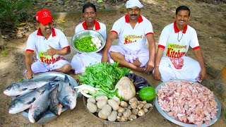 Chicken Curry & Katla Fish Fry cooking for Tribal Village People by villfood Kitchen