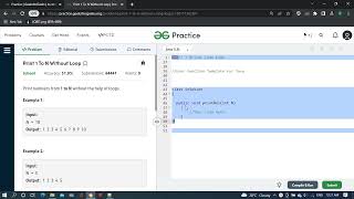 Print numbers from 1 to N without the help of loops | GeeksforGeeks Questions