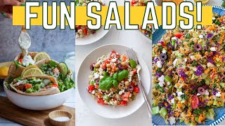 3 FUN Entree Salad Recipes + Easy Vegan Dressings! 🌱😊