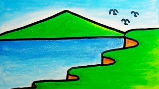 How To Draw Easy Scenery |How To Draw Mountain Scenery Very Easy Step By Step For Kids