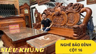 Bộ bàn ghế Nghê Bảo Đỉnh cột 16 gỗ hương đá