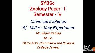 Miller - Urey Experiment SYBSc
