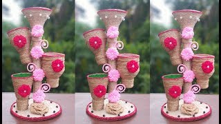 Best out of waste - Plastic Bottle Flower Vase - Jute Rope Showpiece Craft Idea - Best reuse idea