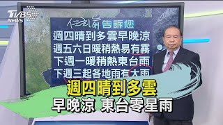 週四晴到多雲 早晚涼 東台零星雨｜TVBS新聞