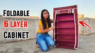 HRM 6 Layer Portable Foldable Collapsible Storage Rack Wardrobe | How To Assemble Portable Wardrobe