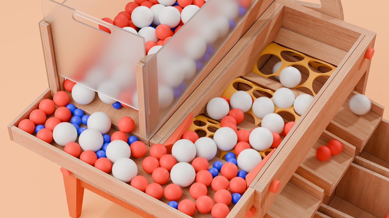 Mesmerizing Ball Sorting Machine Simulation Blender Rigid Body