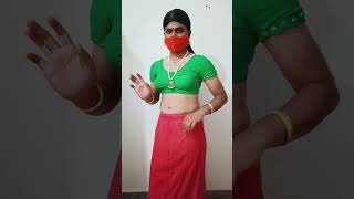 Saree Crossdresser Wearing Parrot Green Saree