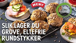 Slik baker du grove, eltefrie rundstykker