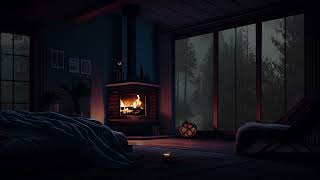 Cozy Cabin with Rain & Fireplace Sounds to Sleep, Relax, Study