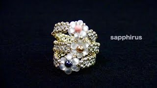 【ビーズステッチ】ベリービーズで編むフラワーリングの作り方　How to make a flower ring using MIYUKI berry beads