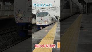 特急はるか号　雨の中富木駅を高速通過!!!