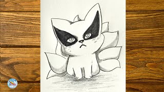 How to draw cute nine tailed fox from Naruto | easy anime drawing step by step