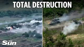 Watch incredible moment Ukrainian forces chase down Russian tank in US-made armoured vehicle