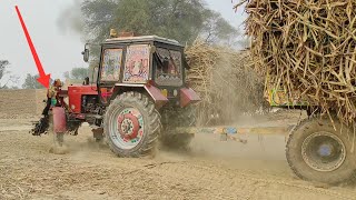Belarus 80.1 Tractor performance | 81HP Tractor Pulling sugarcane loaded 8 wheeler trailer