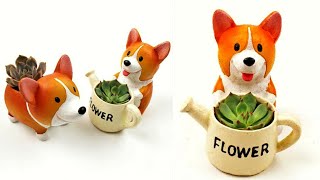 Clay pot ideas | cute dog planter | succulent planter | cement pot making at home | by Punekar Sneha