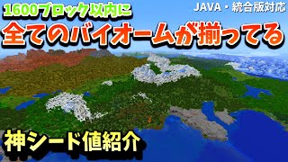 1600ブロック以内に全てのバイオームが揃ってる神シード値紹介！【マイクラJAVA＆統合版】【/PE/PS4/Switch/Xbox/Win10】1.19対応