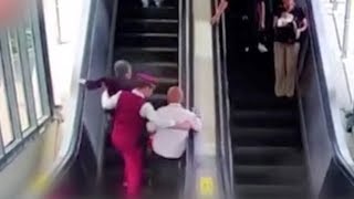 Two seniors saved from escalator fall by railway staff in one second