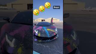 6ix9ine pulls up to the private jet in his custom Lamborghini