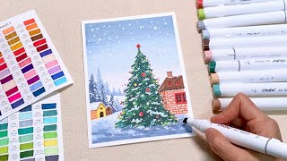 마카 드로잉, 마카펜으로 그리는 크리스마스 겨울 풍경🎄 | Marker drawing