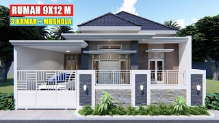 DESAIN RUMAH 9X12 METER 3 KAMAR TIDUR ADA MUSHOLANYA