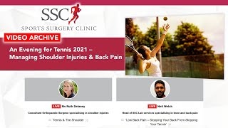 LIVE: 'Evening for Tennis' at Sports Surgery Clinic with Ms Ruth Delaney & Dr Neil Welch SSC Lab