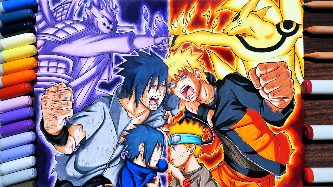 Drawing Naruto VS Sasuke The Final Battle - Naruto Shippuden - YouTube