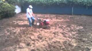 Issac, trash removed, Soil all Pick Axed, and now RotoTilling.3gp