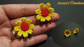 How To Make Sunflower Stud Bead Earring/पाेतेकाे सुर्यमुखि कानकाे तप बनाउने तरिकाDesigner Poteko Top