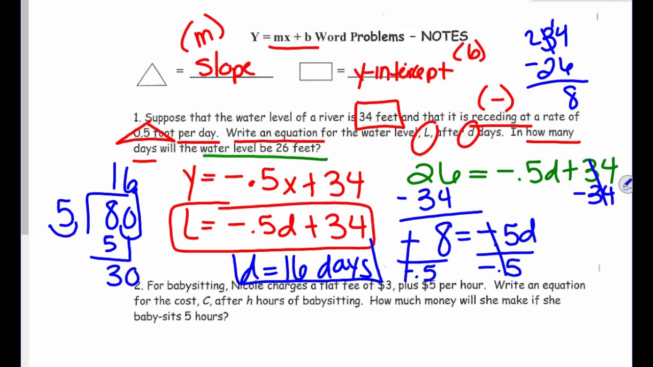 Y=mx+b Word Problems Notes 11 16and17 - YouTube